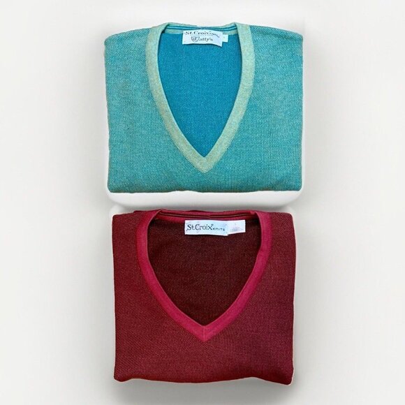 Set Of 2 - St. Croix Knits Men’s Large 100% Merino Wool Sweater Pullover V Neck - Picture 1 of 8